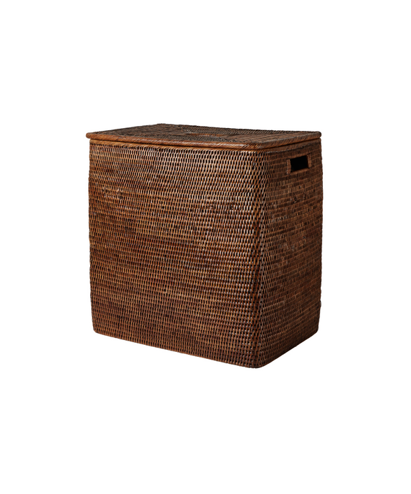 Rebecca Udall Woven Rattan wicker rectangular laundry basket with lid, Brown