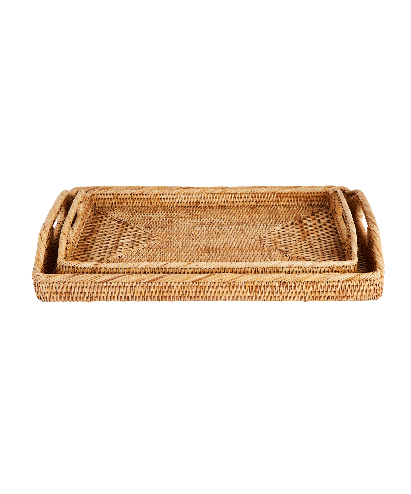 Luxury Classic Handwoven Rattan Wicker Woven Serving Breakfast Trays in Natural, Rebecca Udall