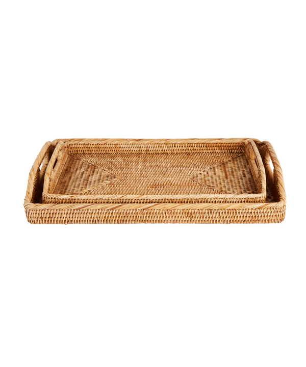 Luxury Classic Handwoven Rattan Wicker Woven Serving Breakfast Trays in Natural, Rebecca Udall