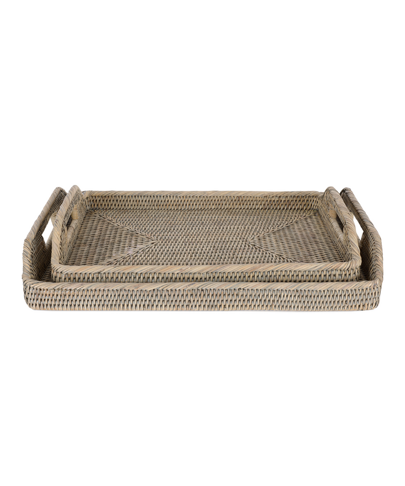 Rebecca Udall Rattan Serving Trays, Taupe, Cut Out, Two Sizes