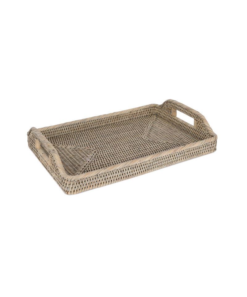 Rebecca Udall Rattan Serving Trays, Taupe, White Background