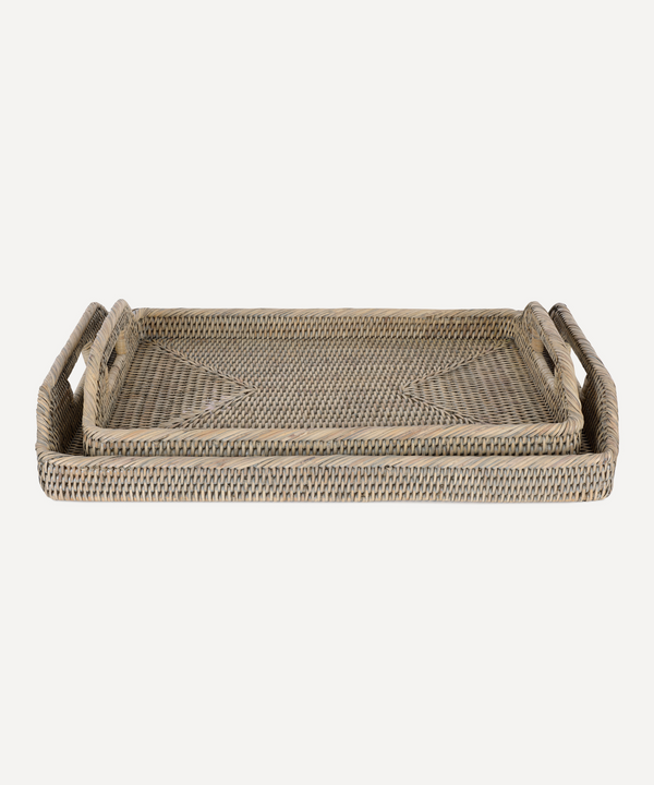 Rebecca Udall Rattan Serving Trays, Taupe, Ivory Background