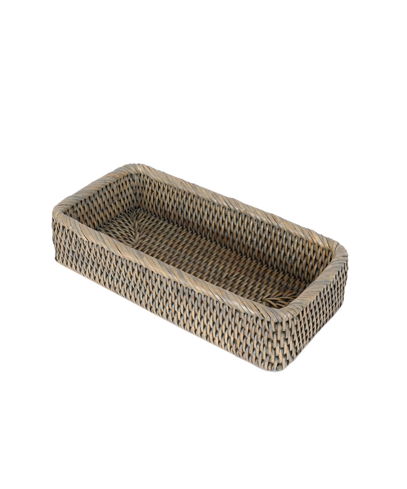 Rebecca Udall Rattan Vanity Tray, Taupe, White Background