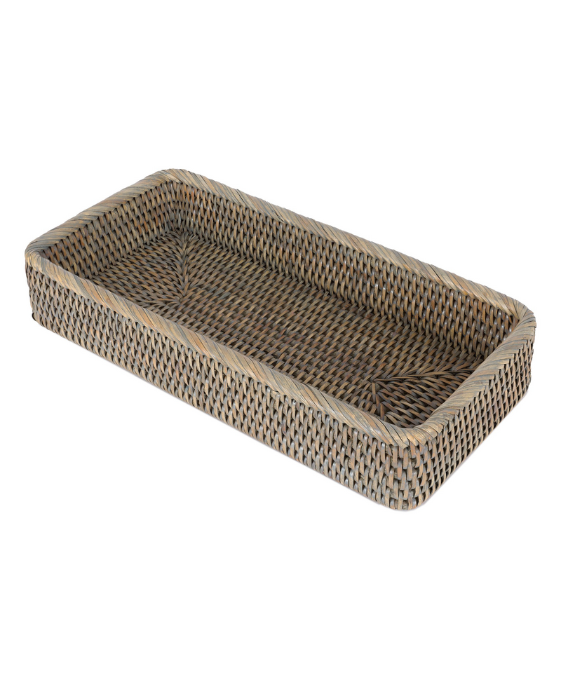 Rebecca Udall Rattan Vanity Tray, Taupe, Cut Out, White Background, Angled View