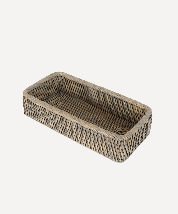 Rebecca Udall Rattan Vanity Tray, Taupe, Ivory Background