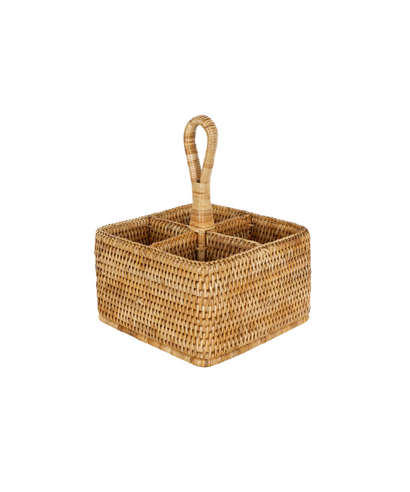 Rebecca Udall Rattan Cutlery and Condiment Carrier with Handle