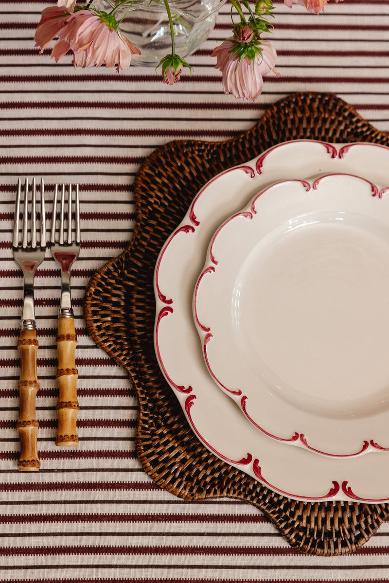 Rebecca Udall, Victoria Striped Linen Tablecloth Dinner Set, Burgundy