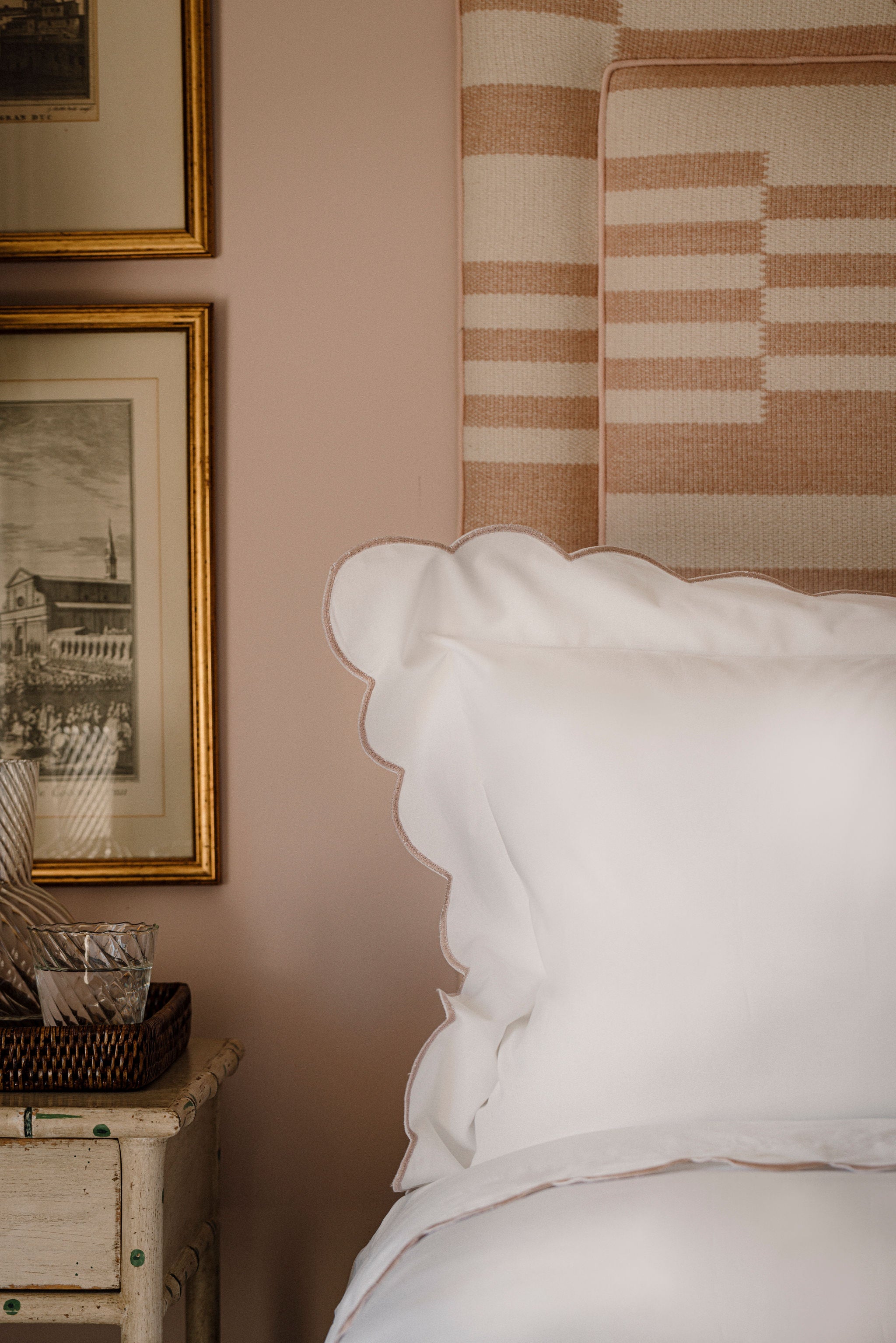 Rebecca Udall Annabelle Scalloped Bed Linen, Dusty Pink with Rippled Tumblers
