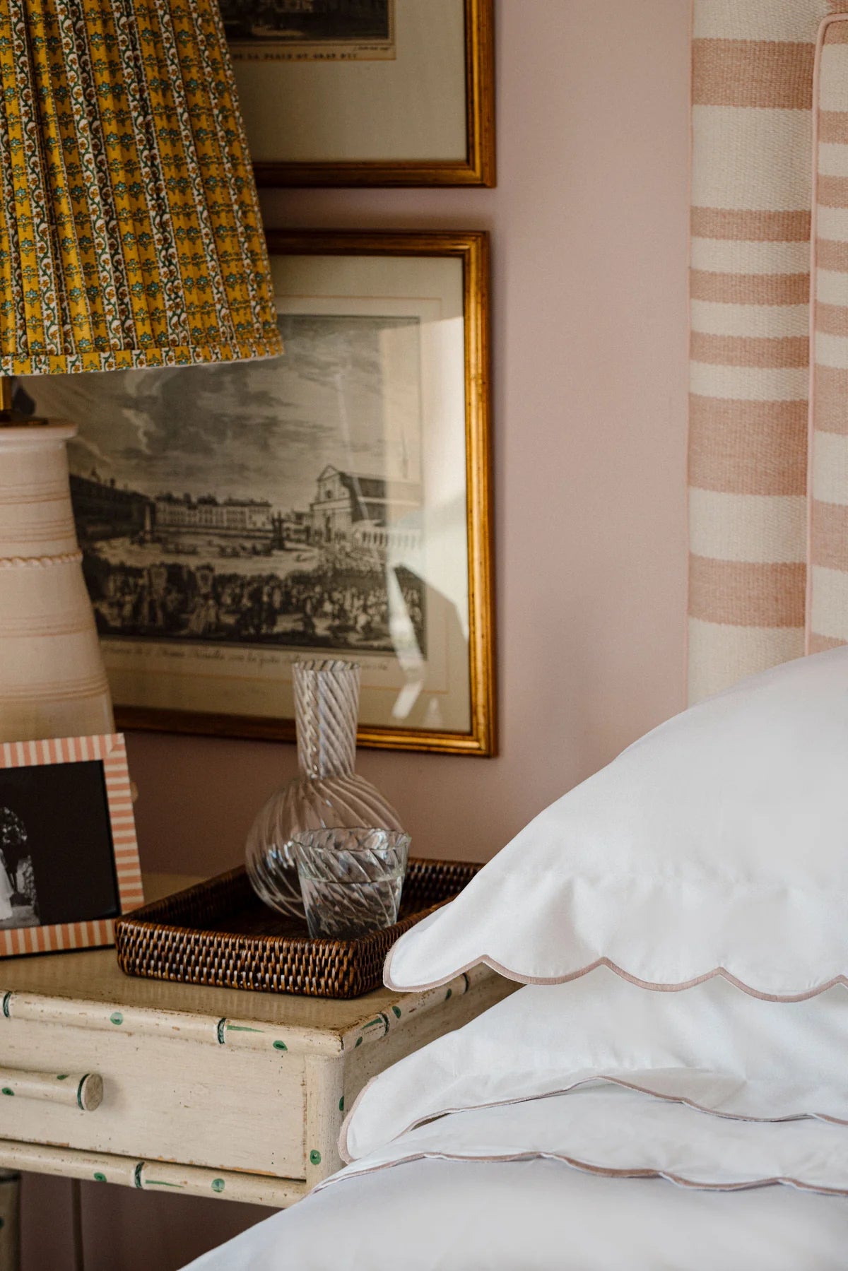 Annabelle Scalloped Bed Linen, Dusty Pink, with Rippled Tumbler