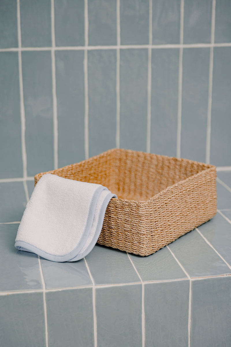 Medium-sized square bathroom storage basket made from natural abaca, Rebecca Udall