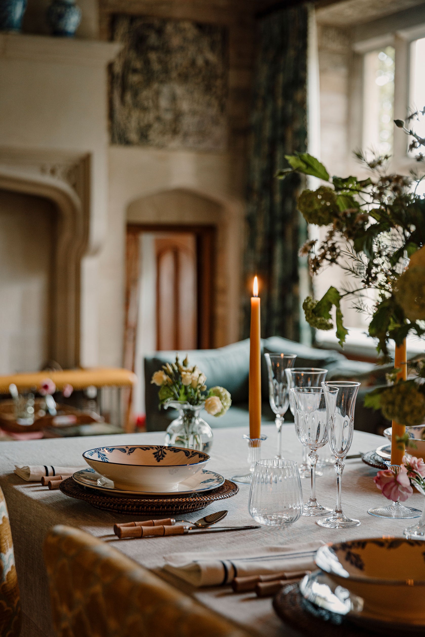 Daphne Optic Crystal Flute Glass, Rebecca Udall with the Danish Taper Candle, Terracotta