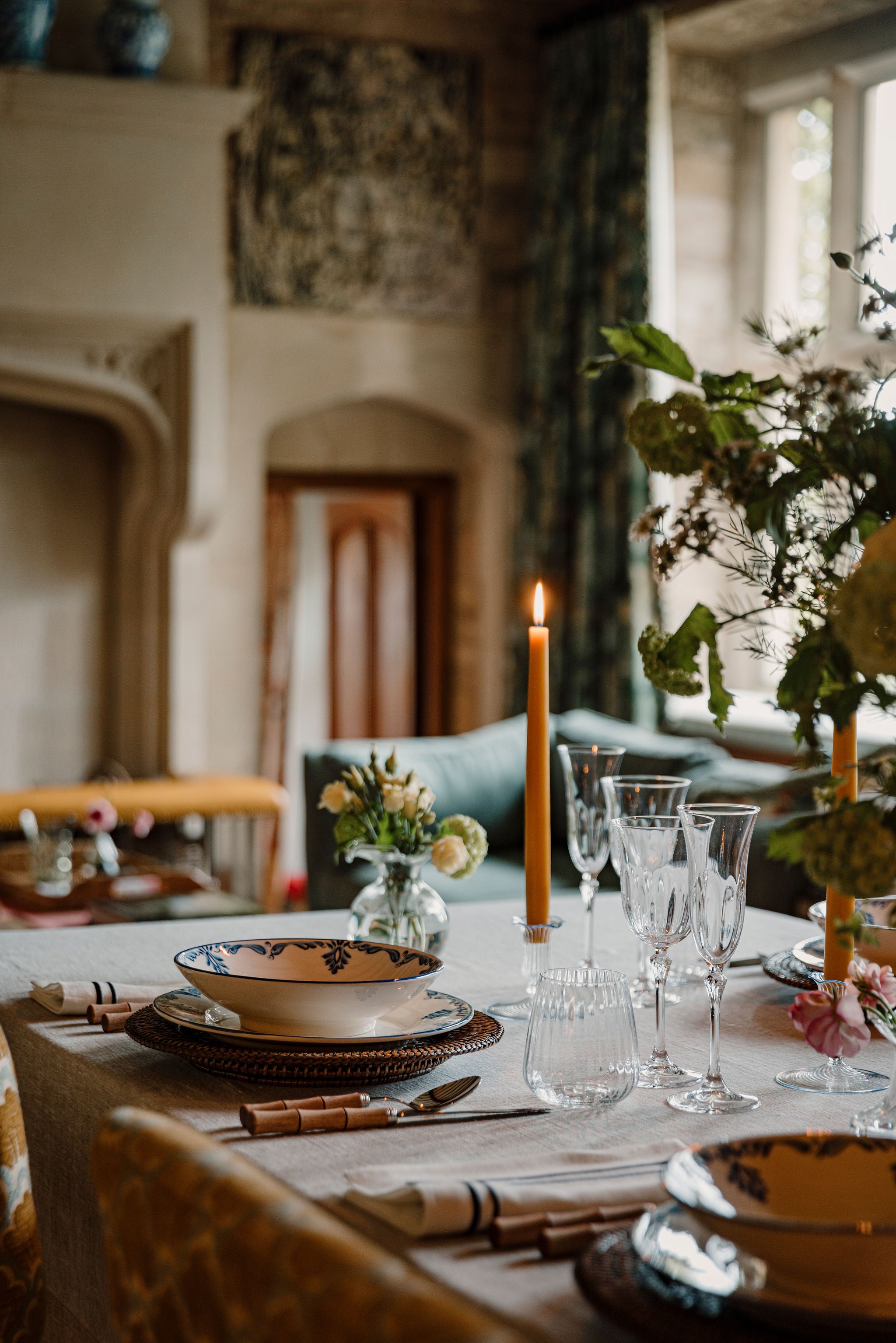 Daphne Optic Crystal Flute Glass, Rebecca Udall with the Danish Taper Candle, Terracotta