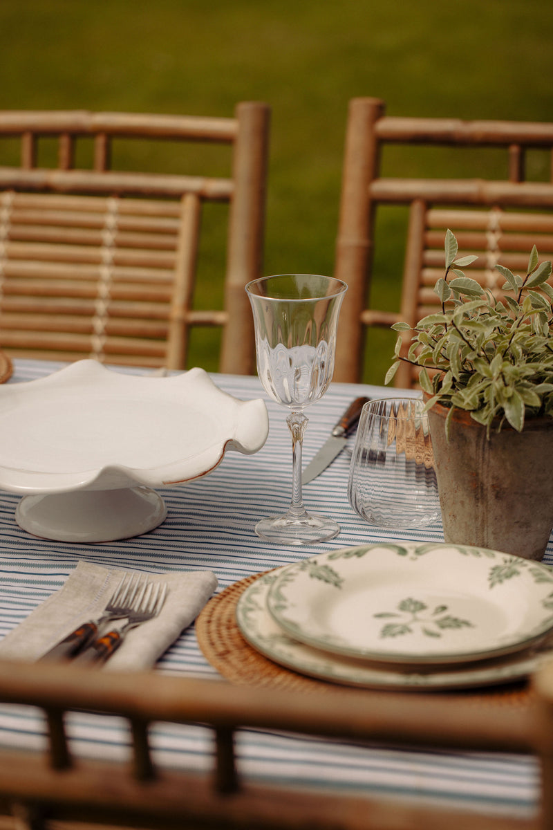 Rebecca Udall, Claudia Wavy Cake Stand, White with the Victoria Tablecloth