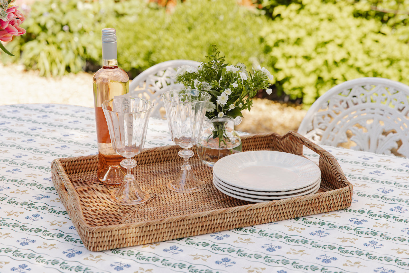 Rebecca Udall, Rattan Serving Tray with the Basket Weave Crockery