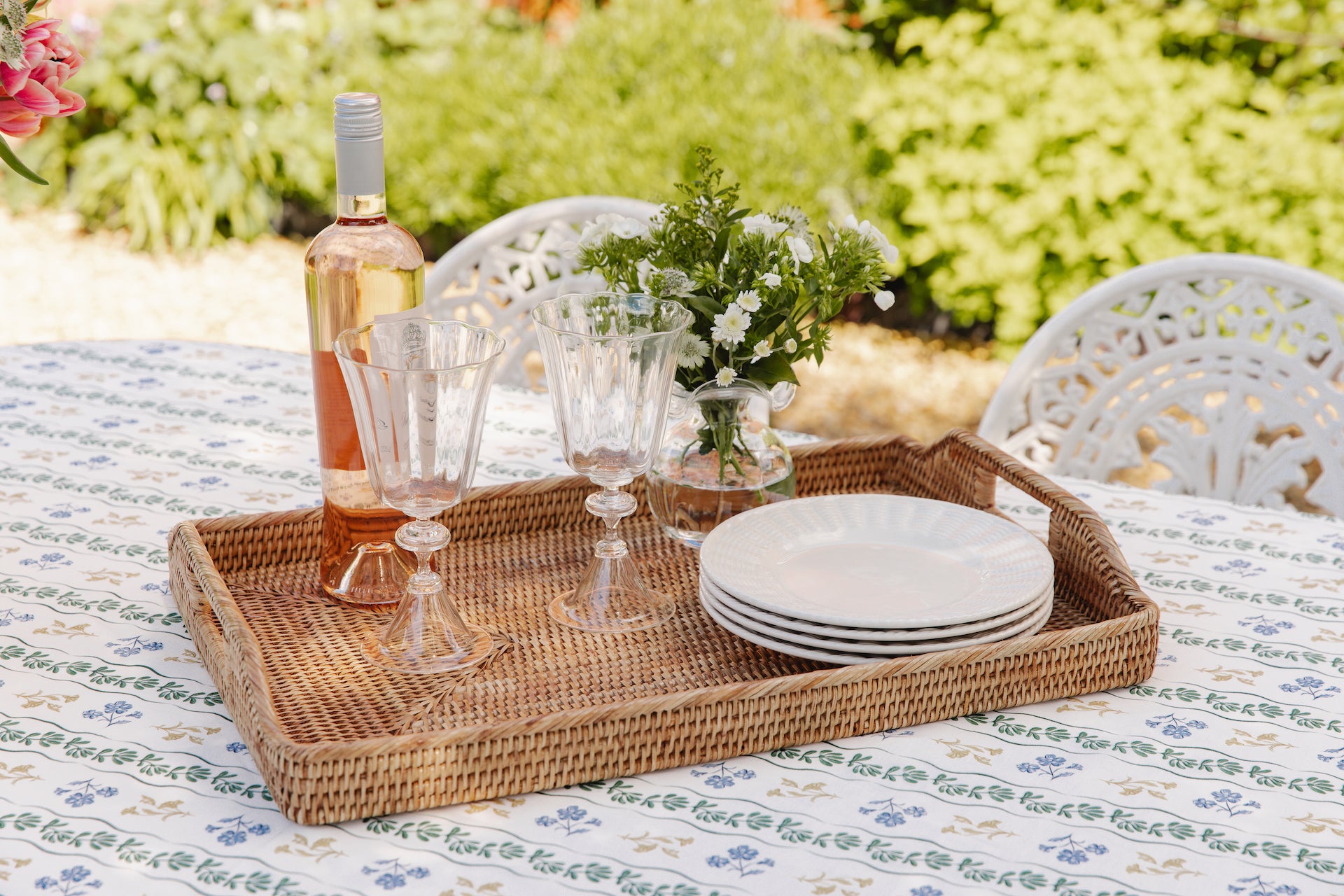 Rebecca Udall, Rattan Serving Tray with the Basket Weave Crockery
