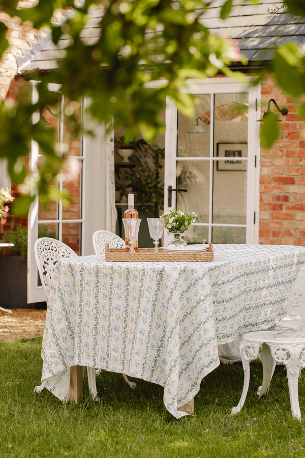 Rebecca Udall Margot Linen Tablecloth with the Rattan Serving Tray