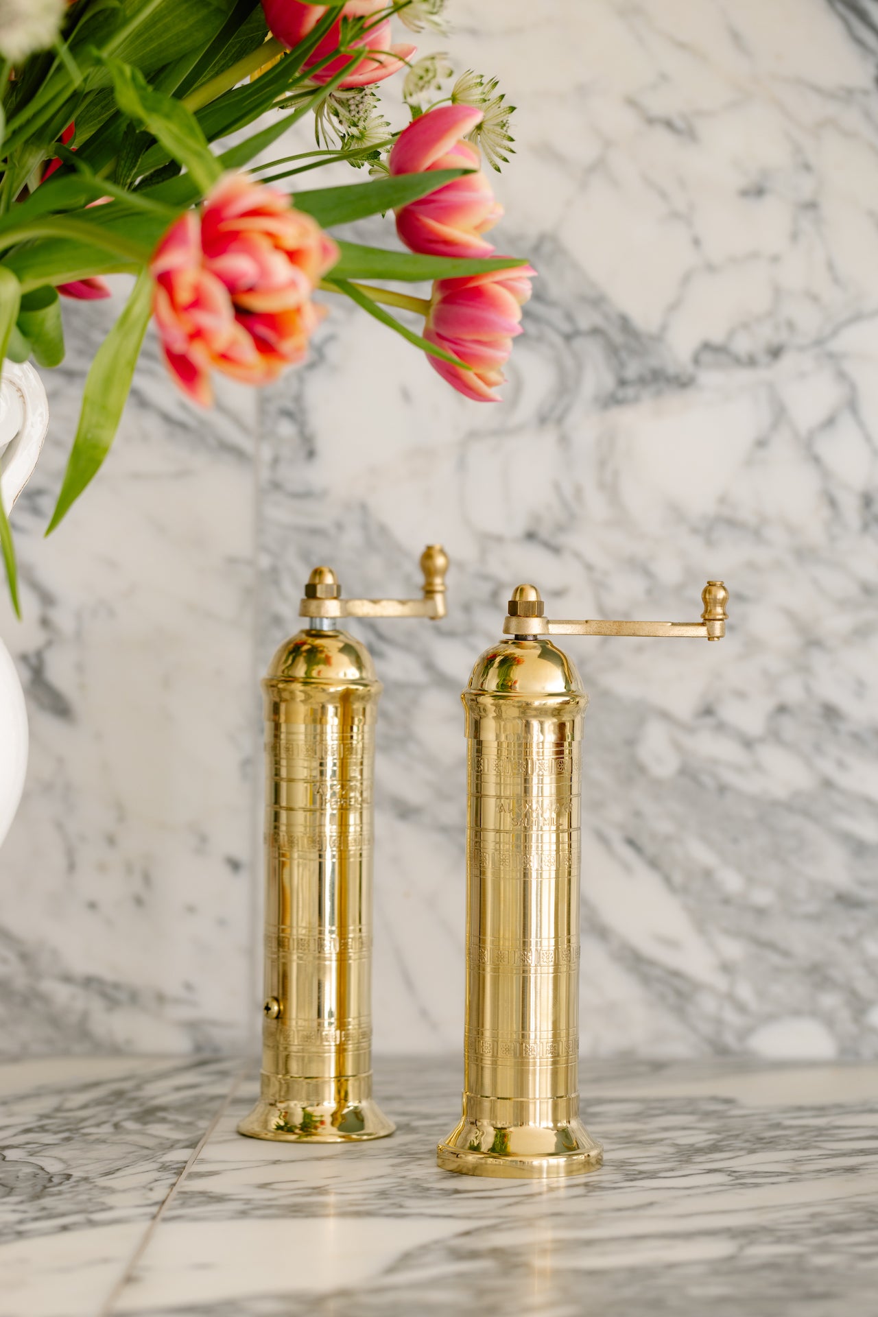 Rebecca Udall, Brass Salt and Pepper Mill Set, Kitchen Set Up