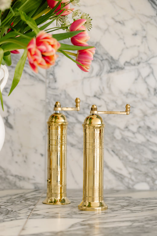 Rebecca Udall, Brass Salt and Pepper Mill Set, Kitchen Set Up