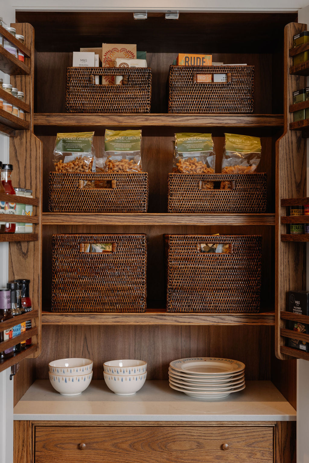 Rebecca Udall, Luxury Handwoven Rattan wicker storage organisation boxes trays draws, Dark Brown