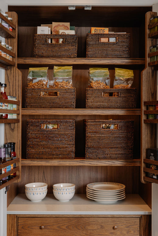 Rebecca Udall, Luxury Handwoven Rattan wicker storage organisation boxes trays draws, Dark Brown