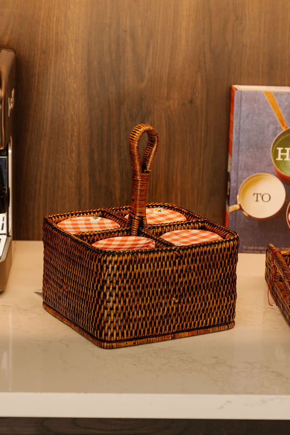 Rebecca Udall Rattan Cutlery and Condiment Carrier, Brown