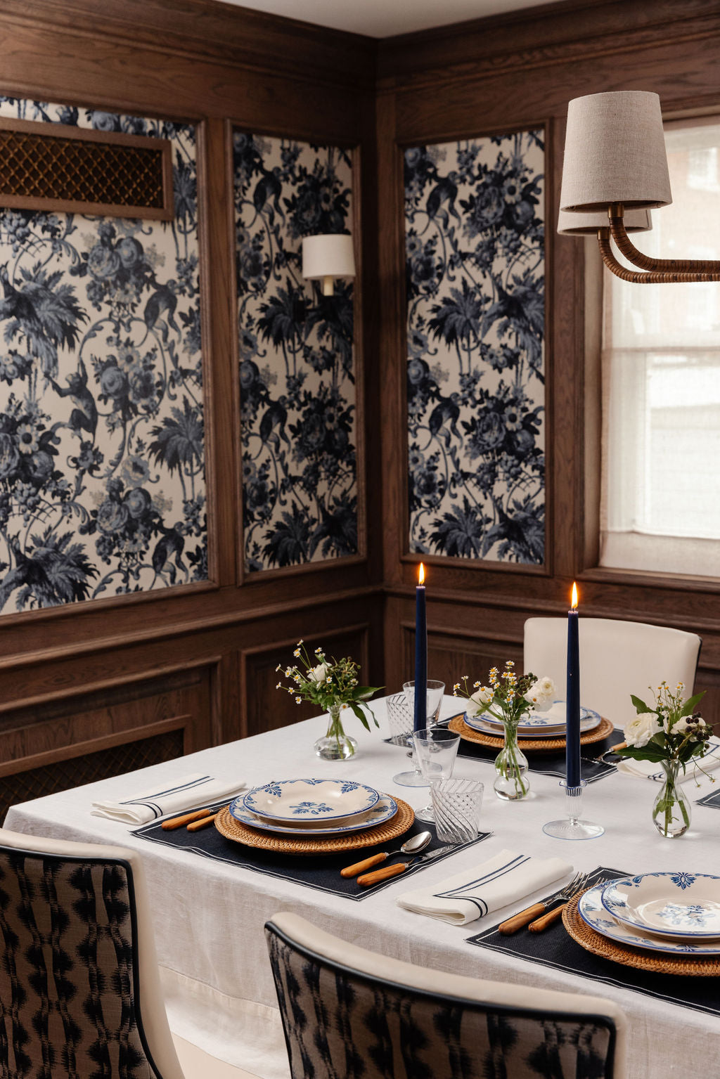 Rebecca Udall Classic Hemstitch Linen Tablecloth with Eleanor Crockery
