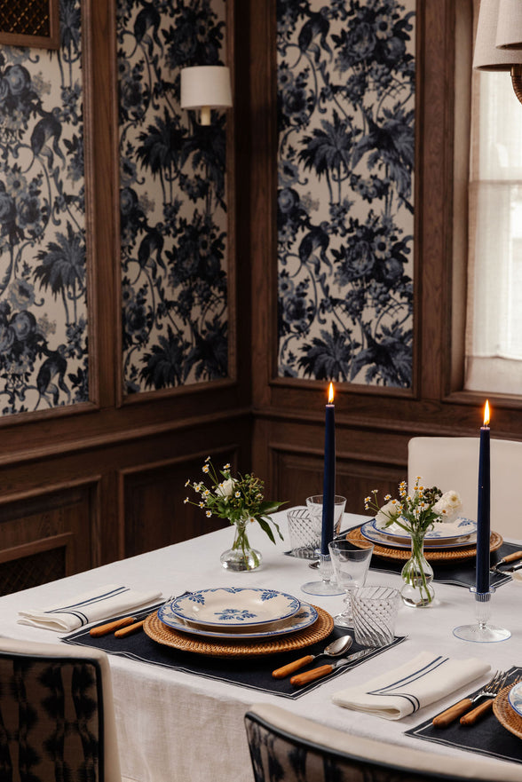 Rebecca Udall Set of 6 Danish Taper Candles, Denim Blue with Eleanor Crockery