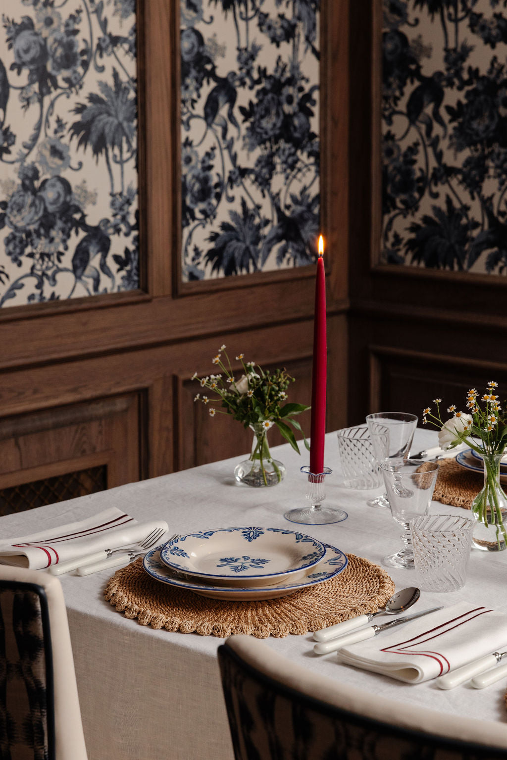 Rebecca Udall Classic Hemstitch Linen Tablecloth, White with Taper Candles