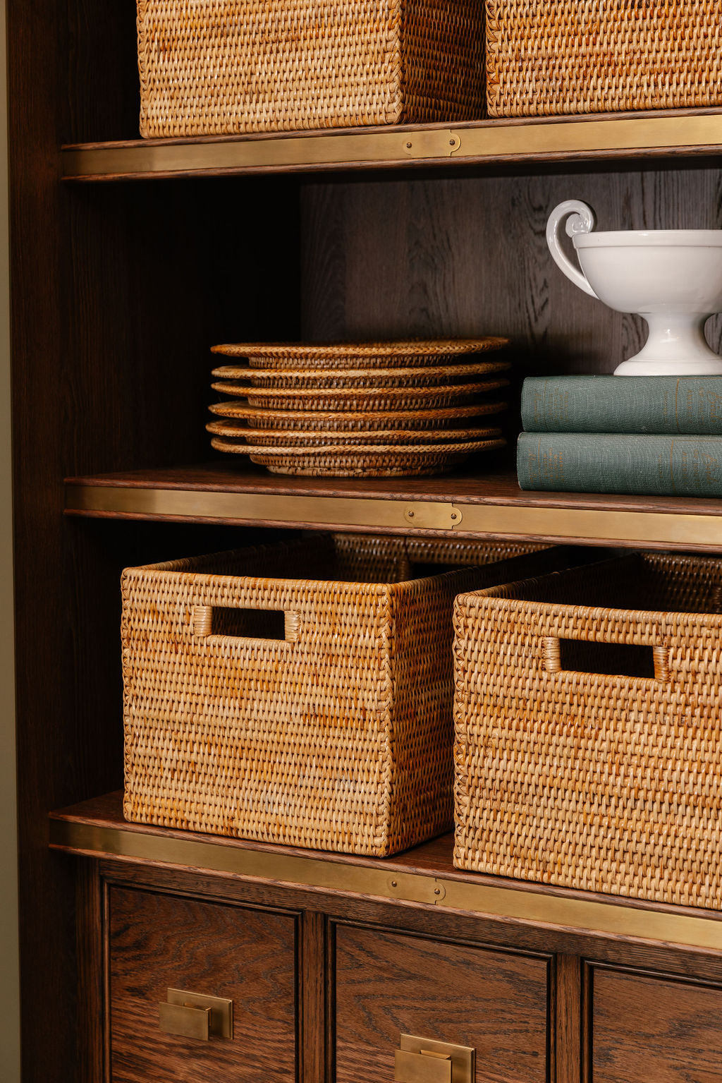 Rattan Storage Baskets, Natural, Shelf Lifestyle Styling