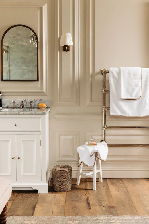 Georgina Bath Towels Taupe, with Rattan Bathroom Bin