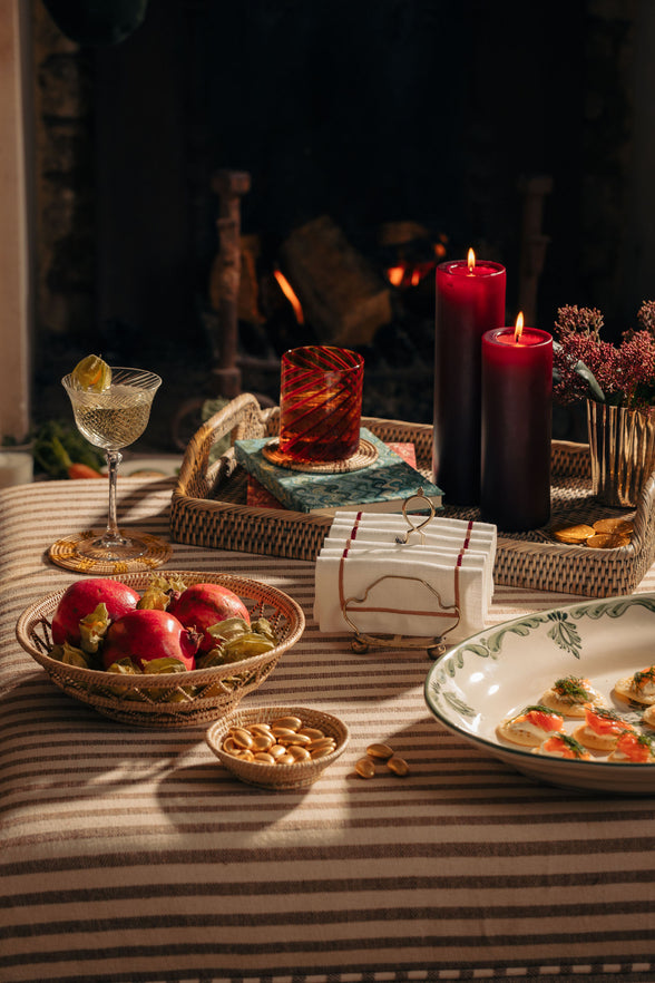 Eleanor Platter, Forest Green, Hosting Lifestyle, with Woven Baskets