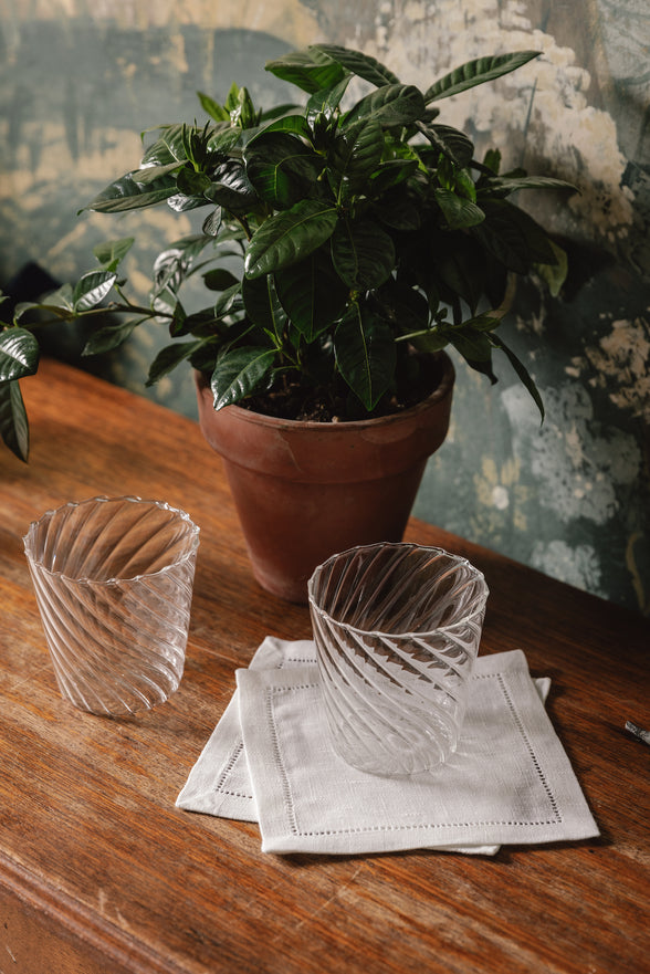 Rebecca Udall Set of 4 Classic Hemstitch Linen Coasters with he Rippled Tumblers