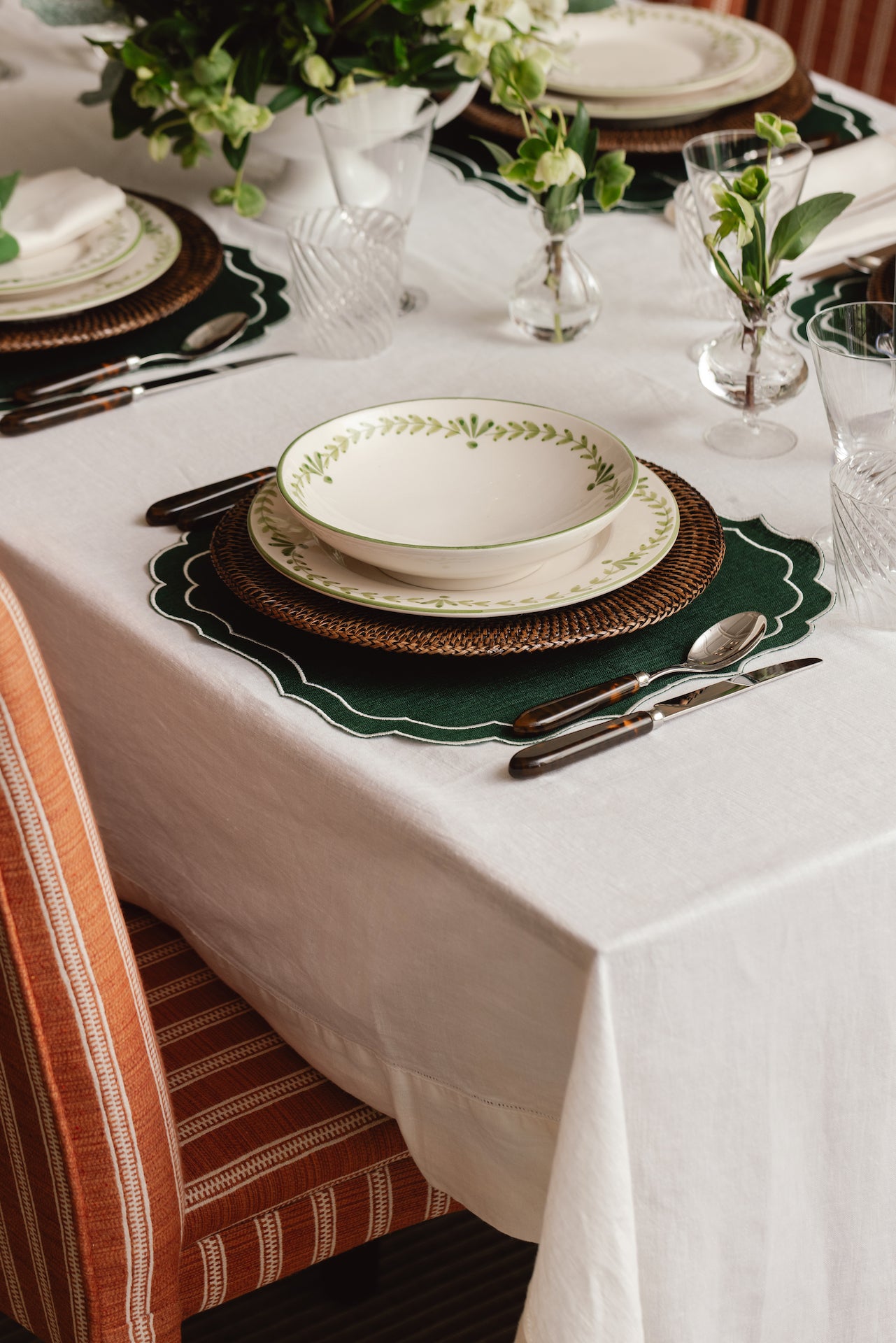 Rebecca Udall Classic Hemstitch Linen Tablecloth with Classic Cutlery