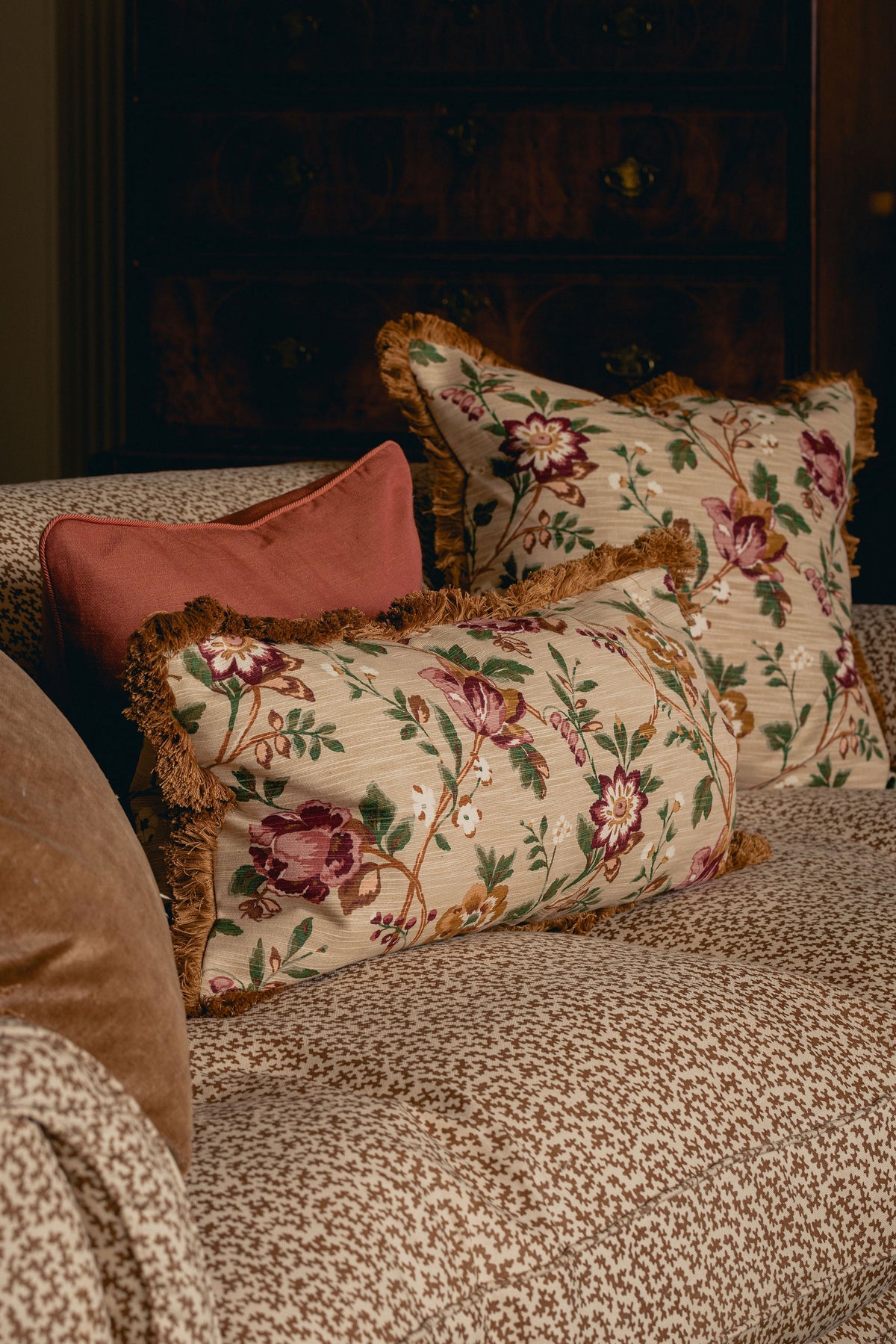 Emily Fringed Square Cushion, with Emily Lumbar Cushion