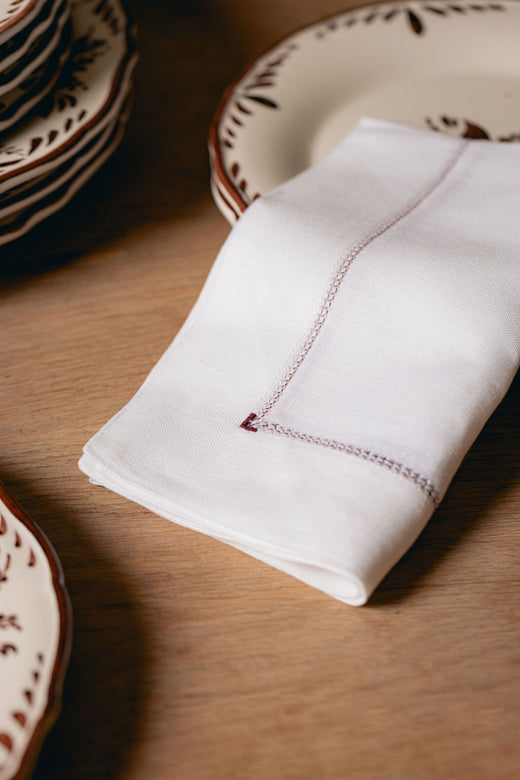 Pair of Agatha Hemstitch Linens Napkins, Burgundy