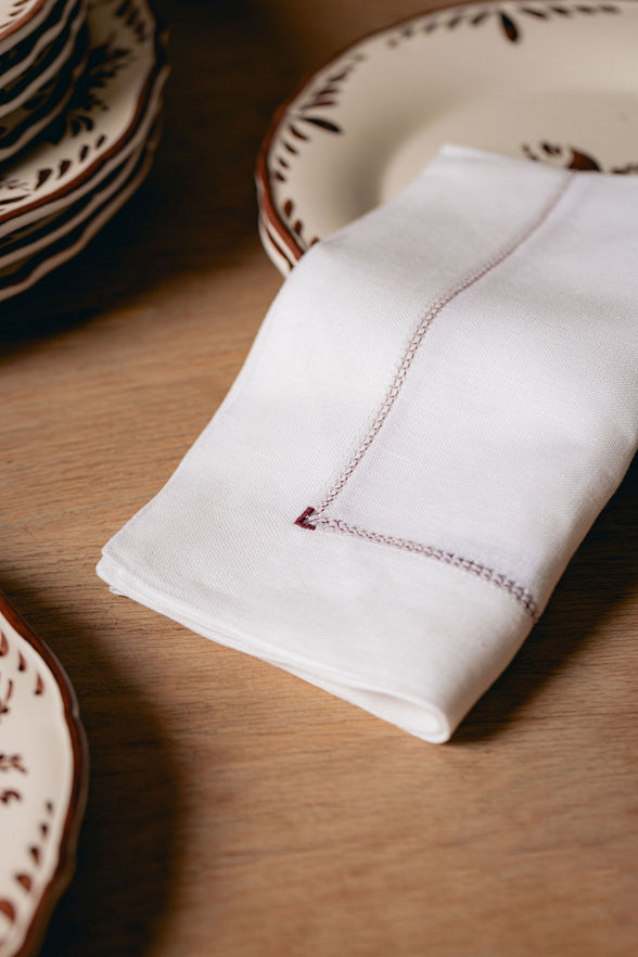 Pair of Agatha Hemstitch Linens Napkins, Burgundy
