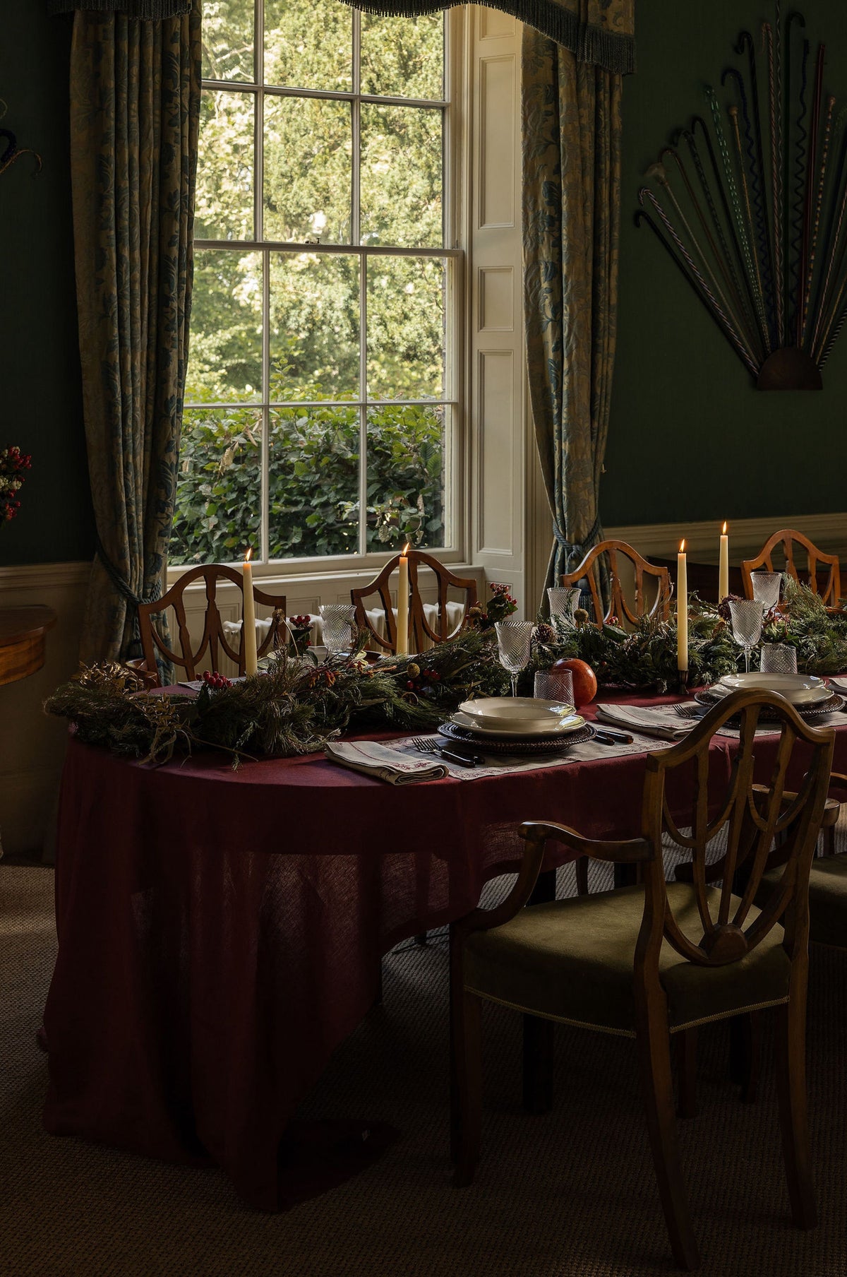 Classic Linen Tablecloth, Deep Marsala, Table Lifestyle