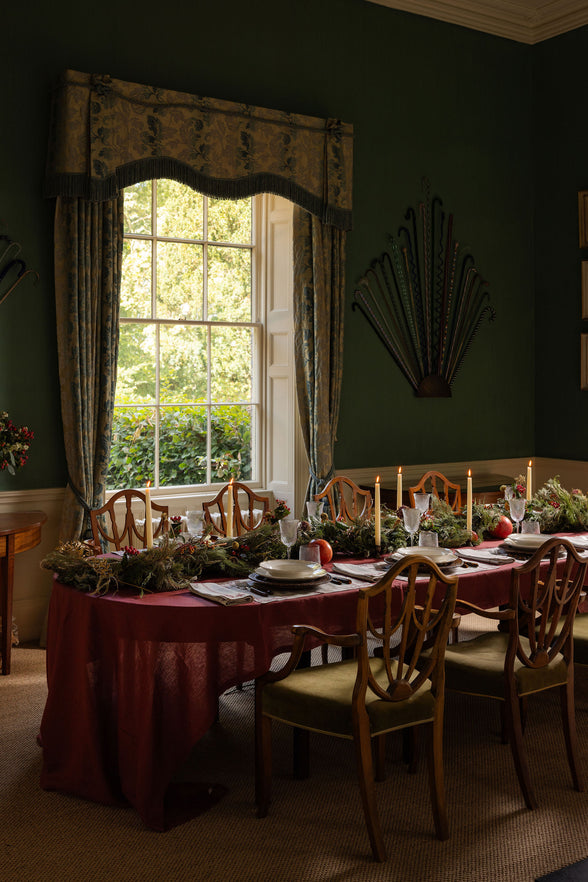 Classic Linen Tablecloth, Deep Marsala, Table Lifestyle