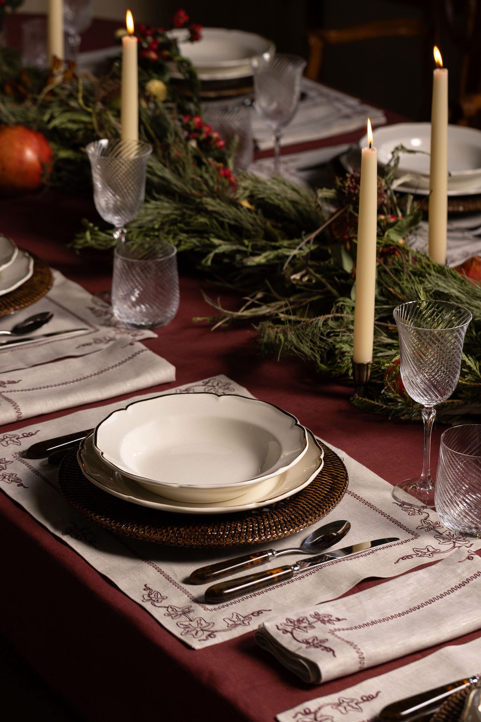 Pair of Ivy Linen Placemats, Burgundy