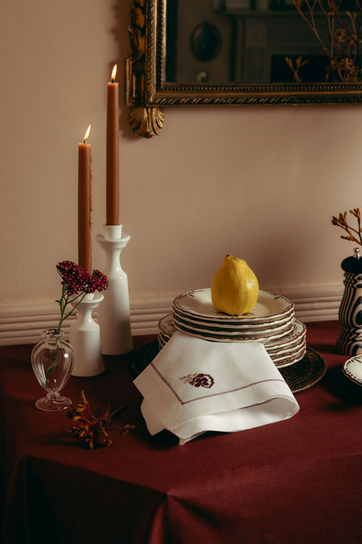 Pair of Blackberry Linen Napkins, with Otillie Crockery