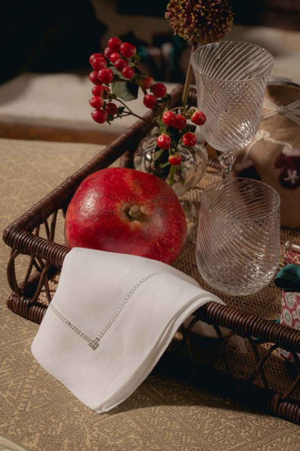 Pair of Agatha Hemstitch Linen Napkins, Forest Green