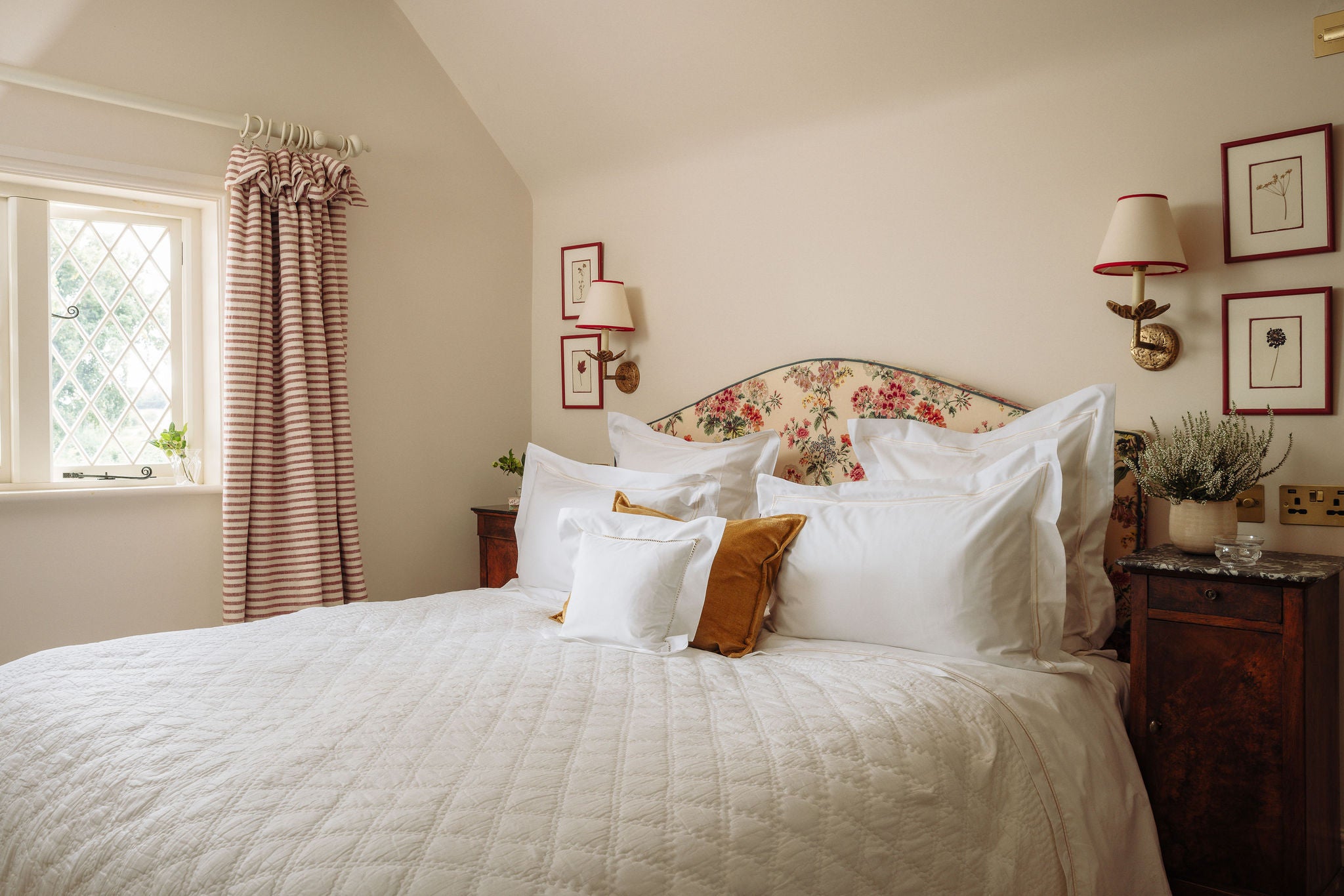 Rebecca Udall Eva Quilted Cotton Bedspread, White with Evora Bed Linen and Verity Cushion