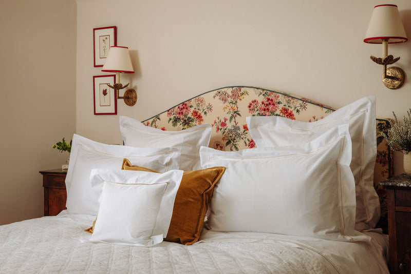 Rebecca Udall Georgiana Ladderstitch Boudoir Pillowcase, Buttermilk and Evora Double Row Corded Bed Linen, Buttermilk