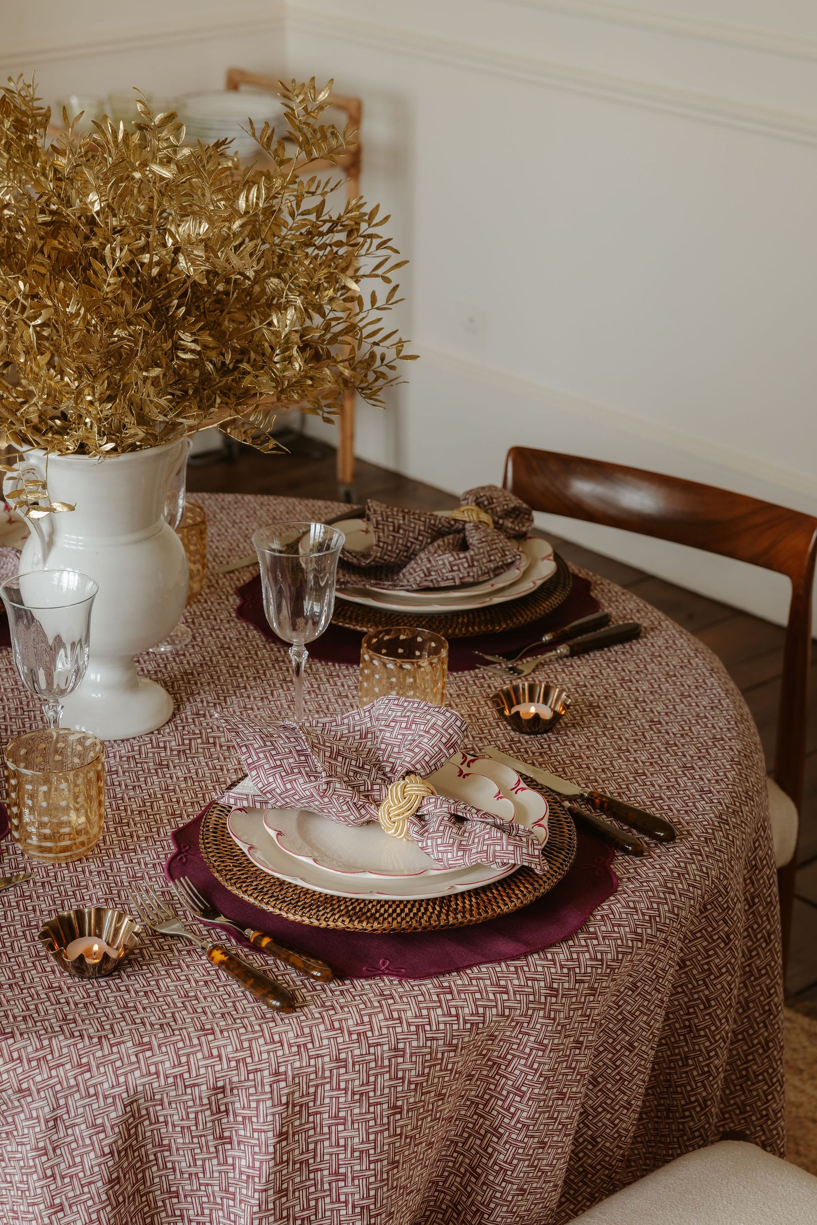 Set of 4 Braided Napkin Rings, Antique Gold