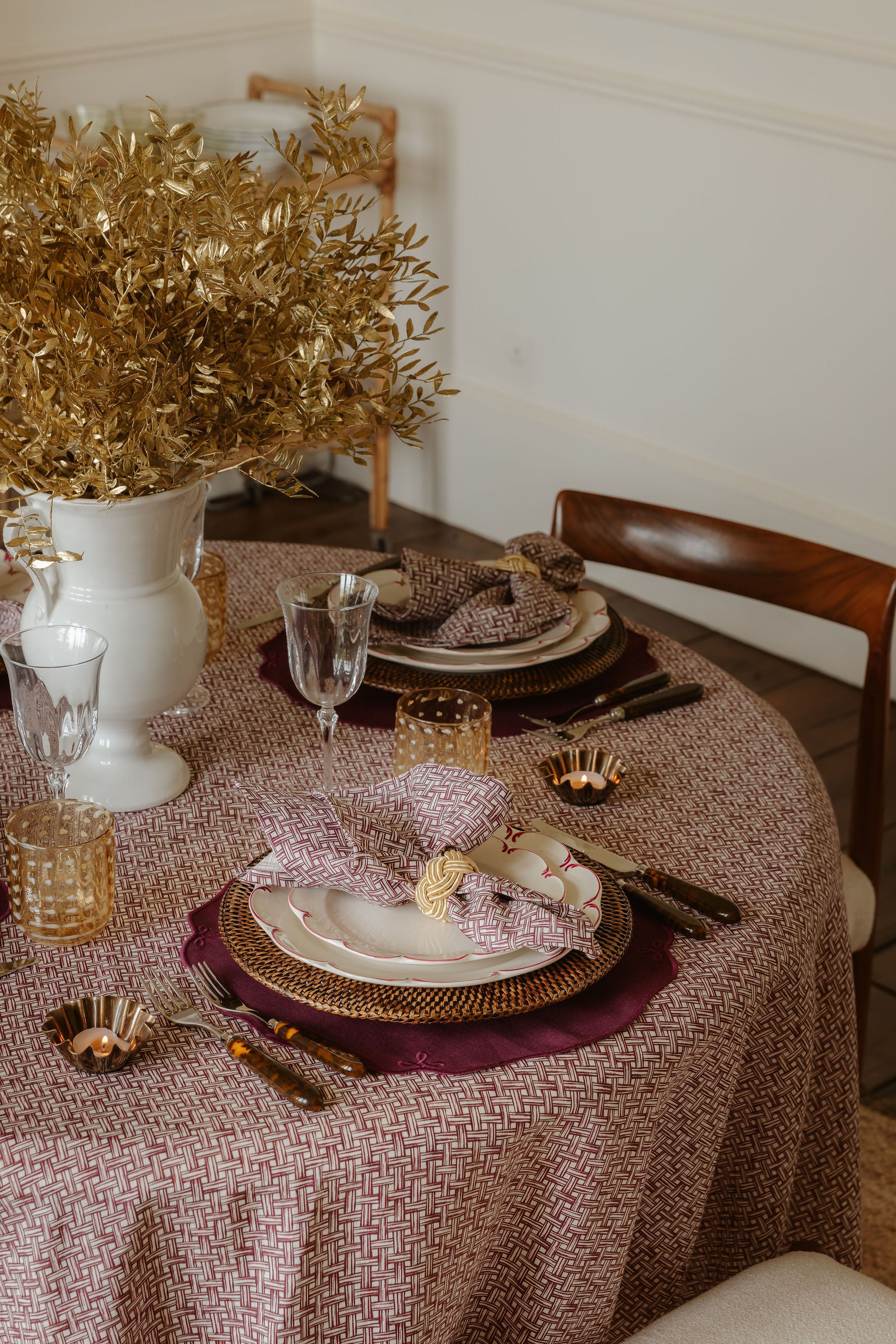 Set of 4 Braided Napkin Rings, Antique Gold