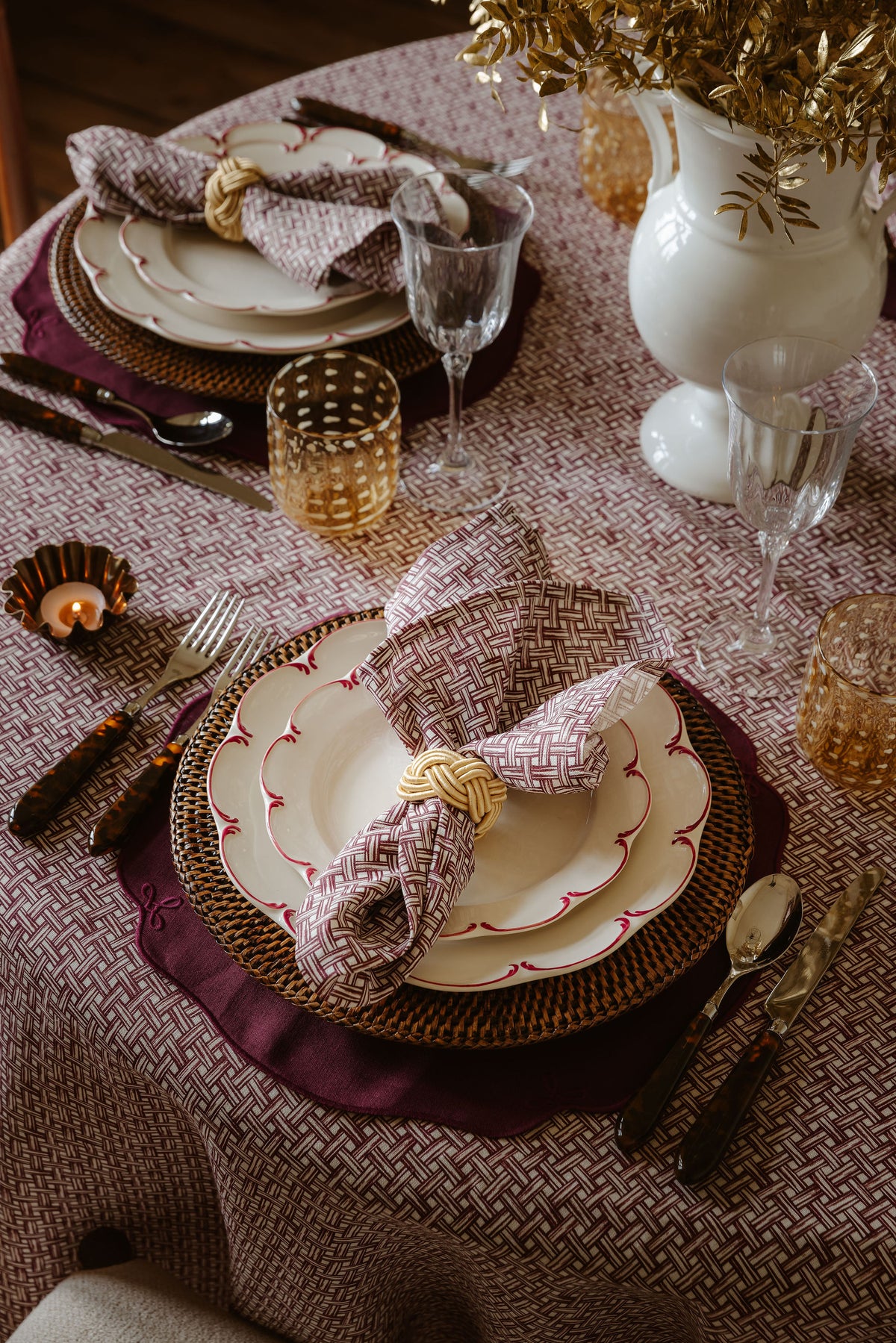 Set of 4 Martha Linen Placemats, Burgundy