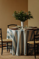 Colette Striped Table Linens, Harbour Blue, with Flora Vase