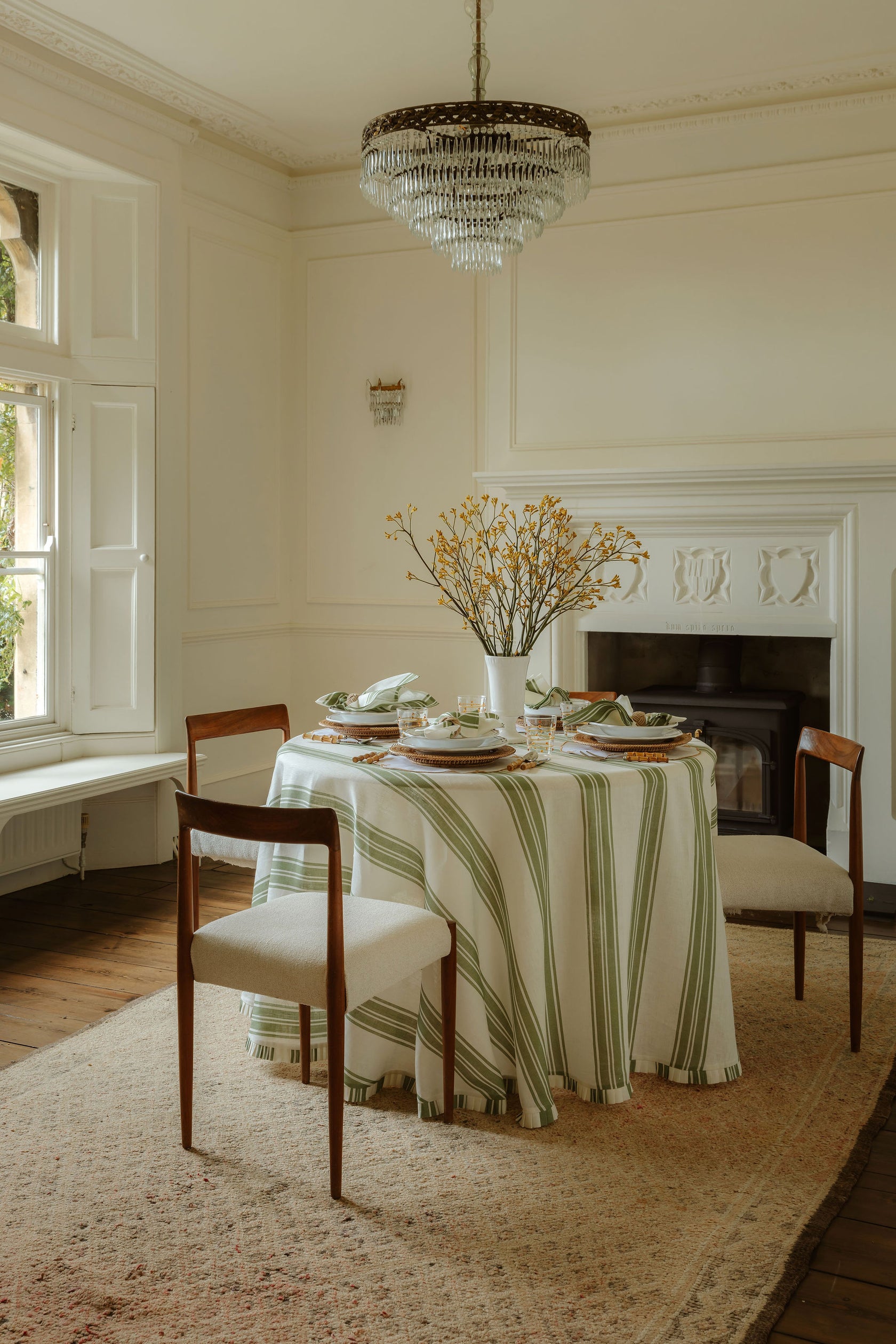 Colette Striped Table Linens, Olive Green