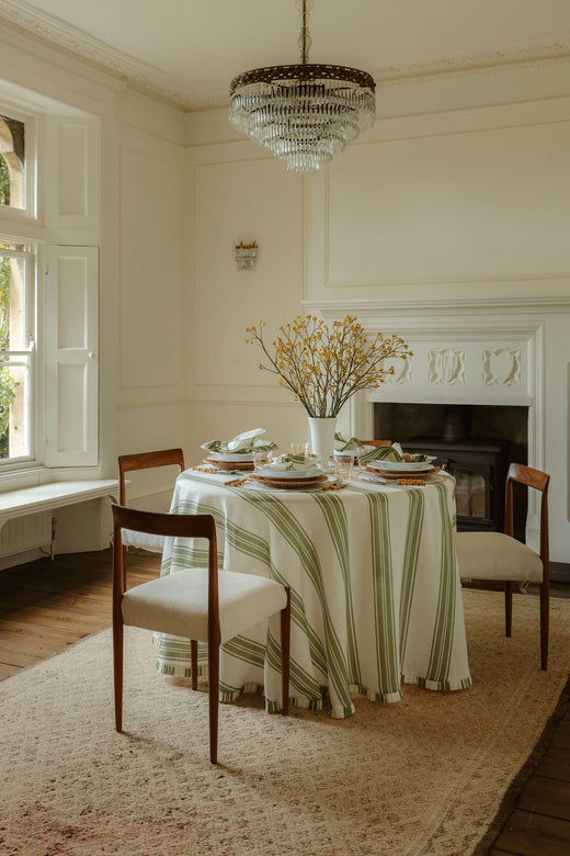 Colette Striped Table Linens, Olive Green