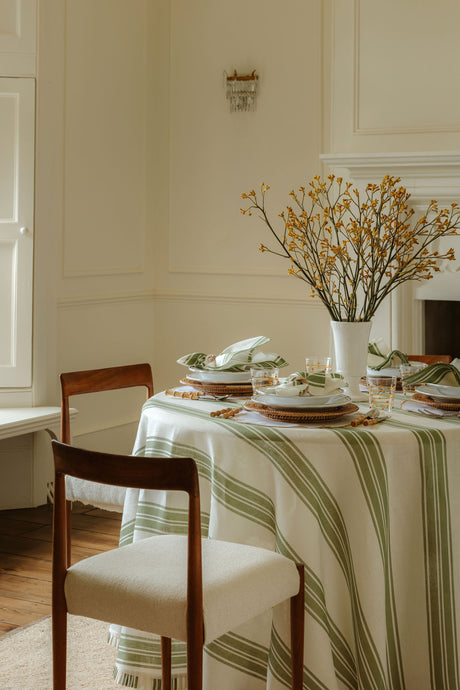 Colette Striped Table Linens, Olive Green